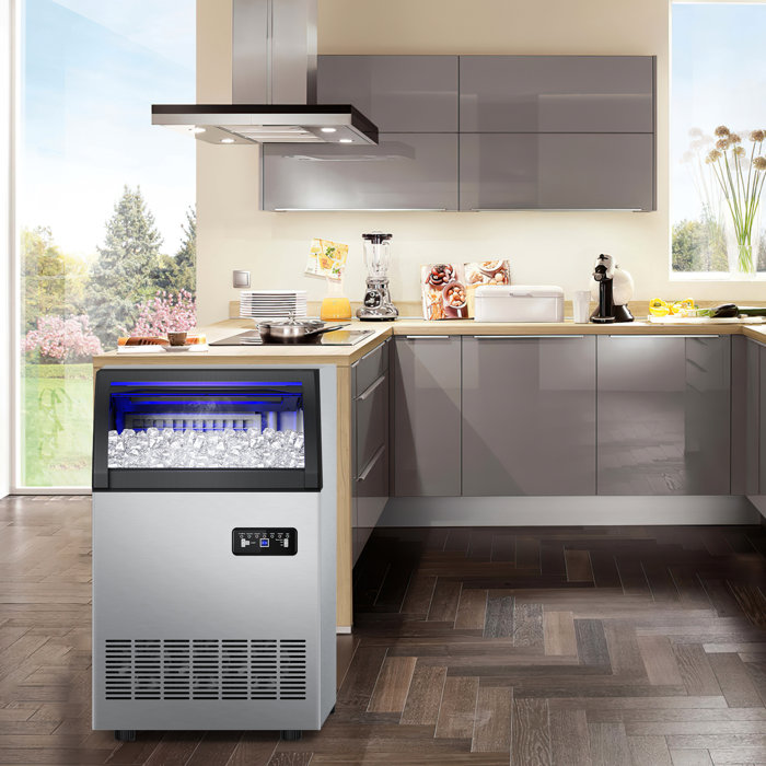 Velivi 200 Lb. Daily Production Cube Clear Ice Stainless Steel Under